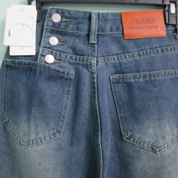 Three Button Baggy Wide Leg Boyfriend Jeans by Commense-Denim-XS-NWT - Picture 6 of 16